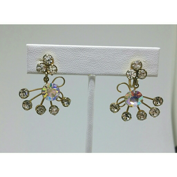 Vintage aurora borealis rhinestone dangle earrings - Picture 8 of 8